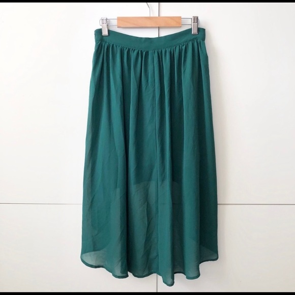 Emerald green high-low Chiffon Skirt - Picture 7 of 8